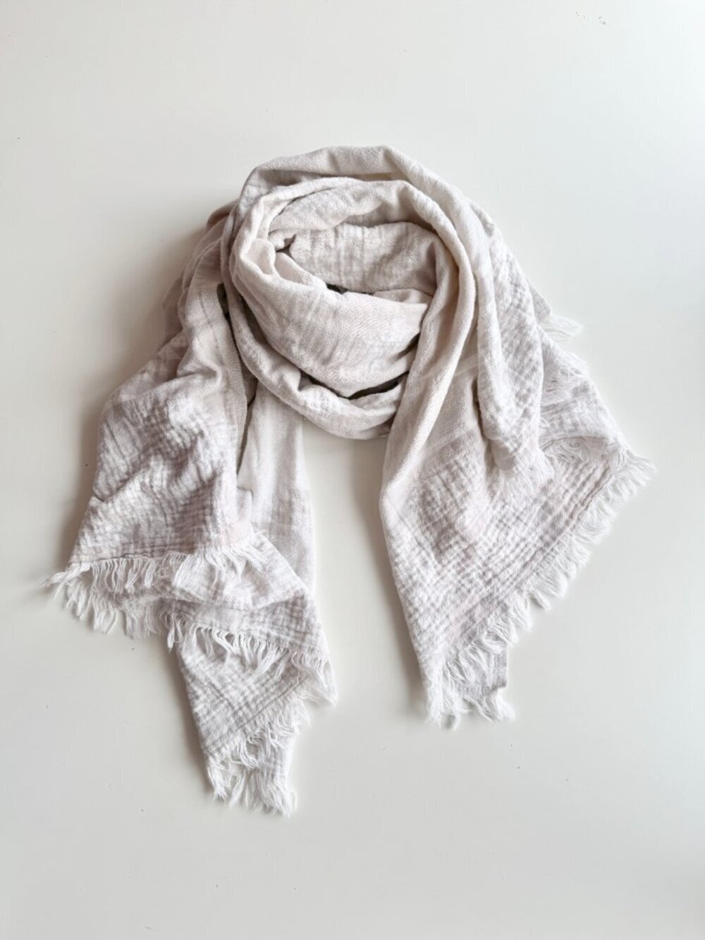 POKOLOKO Off White Cotton Jacquard Large Fringed Rectangle Blanket Scarf